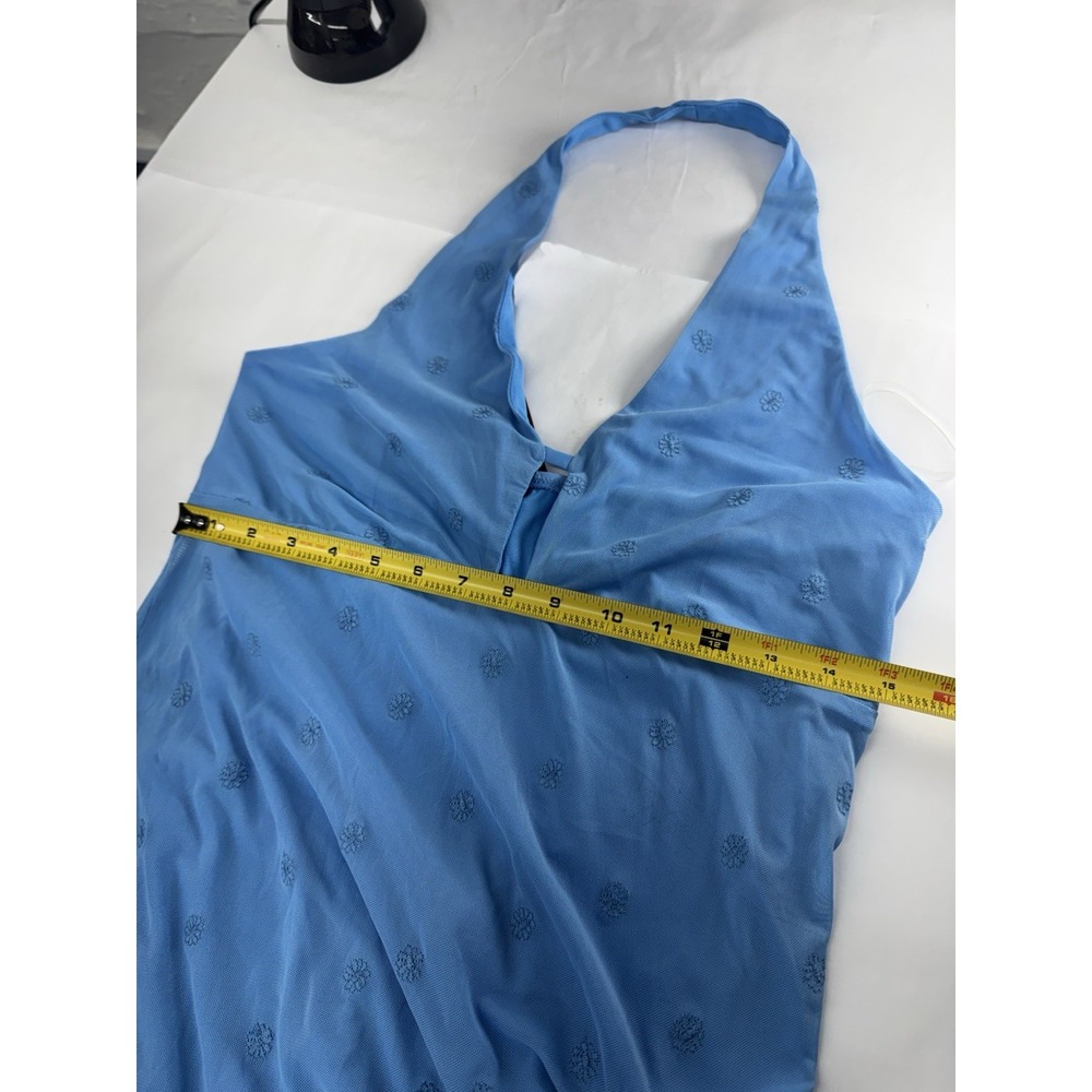 Wild Fable Light Blue Halter Maxi Dress Large Mesh Embroidered Sleeveless Floral - Picture 7 of 11